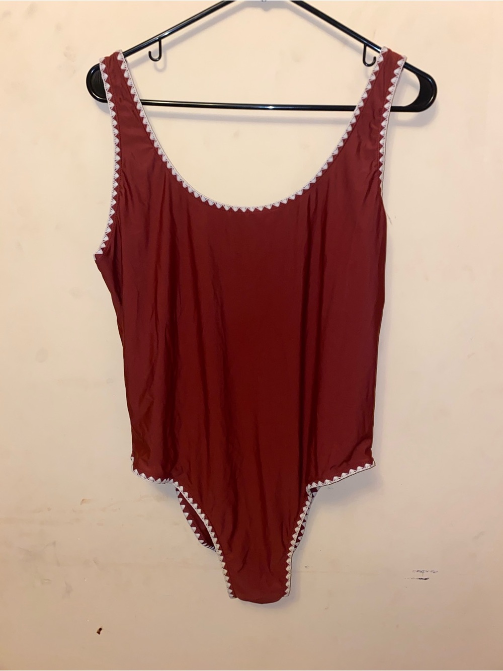 Maroon One-Piece Swimsuit with White Trim, XL